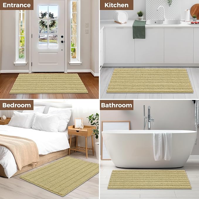 Bcoimo Large Bathroom Rug, Chenille Bath Mat with High Low Pile Design, Soft Absorbent Non Slip Bath Rug, Machine Washable Quick Dry Mat for Shower, Tub, Sink and Vanity