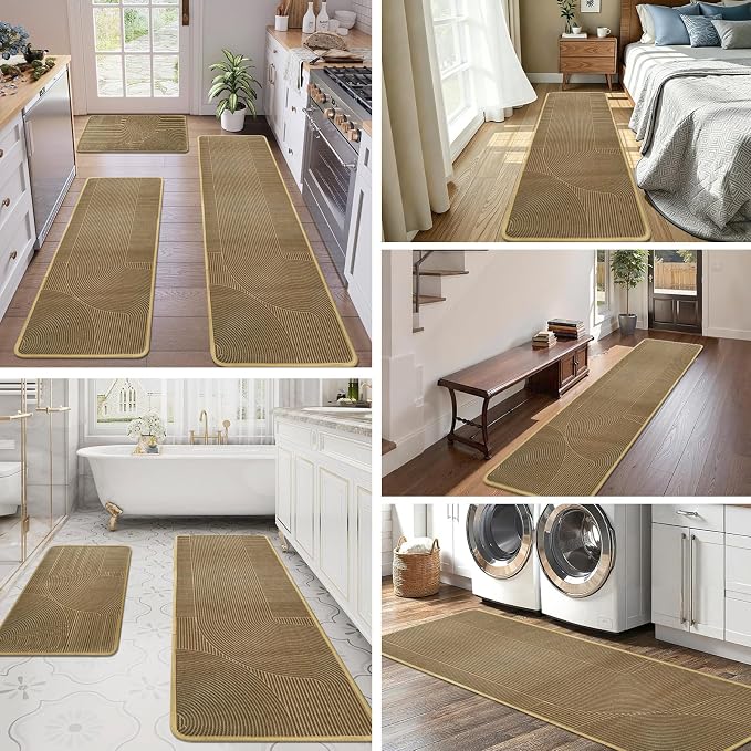 Kitchen Mat Set of 2 PCS, Anti Fatigue Kitchen Floor Mat, Kitchen Runner Cushioned Non Slip for Kichen, Office, Balcony, Yellow, 17" x 30"+17" x 47"