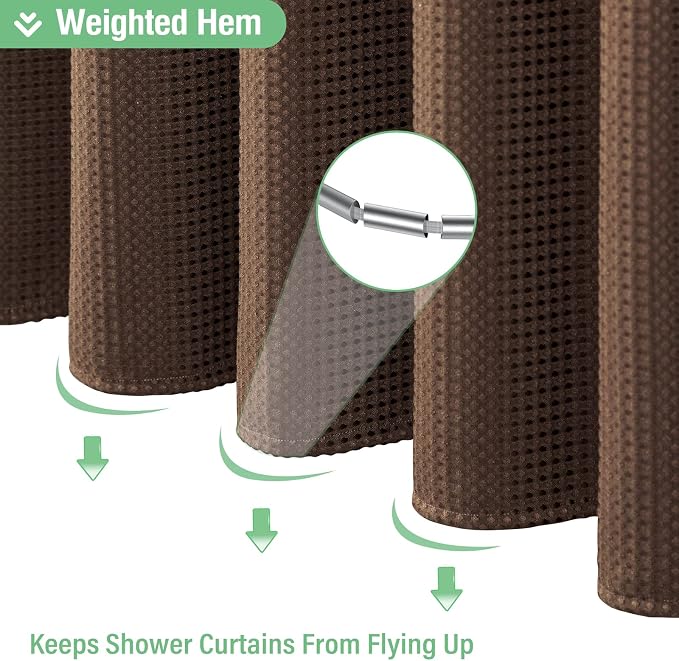 Dynamene Long Fabric Shower Curtain - 78 inch Long Waffle Weave Weighted Cloth Shower Curtains for Bathroom, Neutral Heavy Duty Hotel Spa Luxury Bath Curtain Set with 12 Plastic Hooks,72x78, Brown