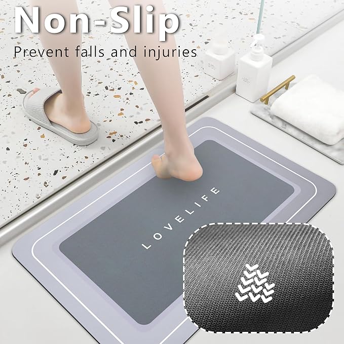 Bath mat Rubber Bathroom Mat-Quick Dry Absorbent Rug Non-Slip Thin Bathroom Rug Instant Dry Magic Bath mats for Bathroom Floor Mat in Front of Bathtub, Sink, Beige, 17x35in