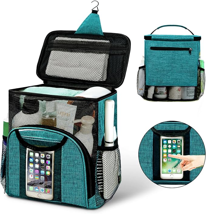 Attmu Mesh Shower Caddy Portable Dorm Tote Bag, Quick Dry Hanging Toiletry Bag, Large Capacity Shower Bag for College Dorm Room Essentials for Boys and Girls for Bath Camping (Peacock Green)