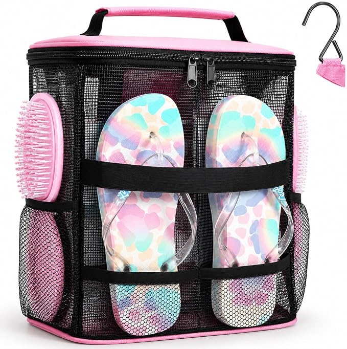 Mesh Shower Caddy,Portable Hanging Travel Toiletry Bag Dorm Room Essentials for College Students Girls,Large Makeup Organizer for Full-Sized Toiletries,Travel Essentials for Women Girls Camping Beach