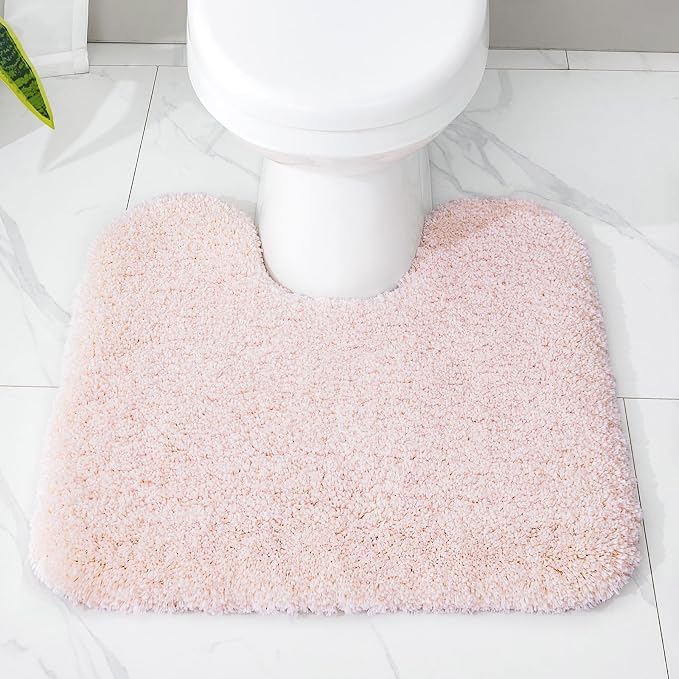 Disolla Toilet Rug 22x24 Non Slip Fluffy Toilet Floor Mat U Shaped Washable Bathroom Contour Rug for Toilet Absorbent Thick Toilet Carpet, Sakura Pink