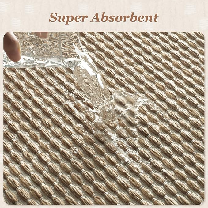 AMOAMI Unique Woven Bath Mat, Super Absorbent Non Slip Bath Mat, 20" x 32", Brown