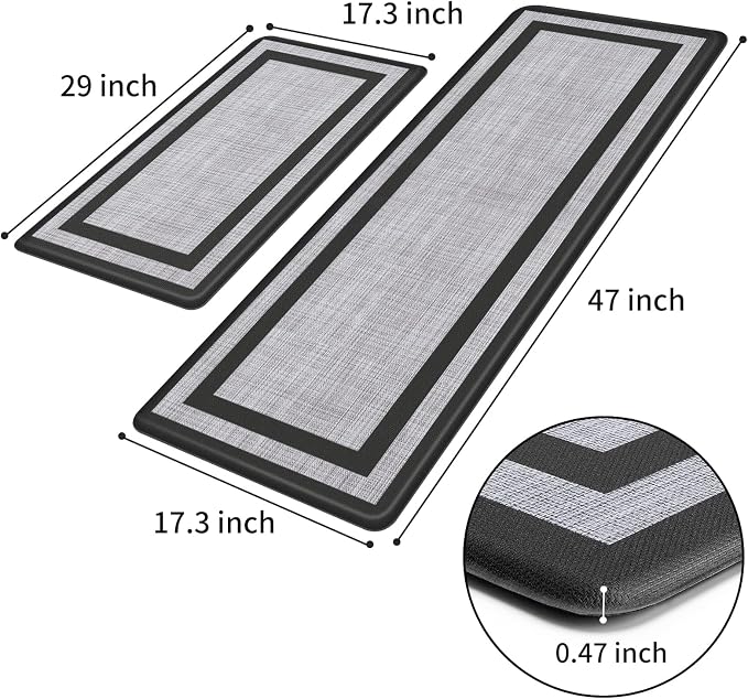 Mattitude Kitchen Mats Set of 2 Cushioned 0.47 inch Kitchen Rugs Non-Skid Rug Sets Ergonomic Comfort Standing Mat for Kitchen, Floor, Office, Sink, Laundry, Black