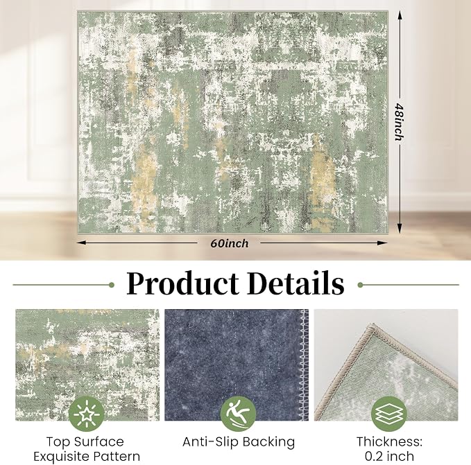 Office Chair Mat for Hardwood Floor & Tile Floor,48"X 60" Heavy Duty Desk Chair Mat for Hard Floors, Under Desk Rug for Rolling Computer Chair,Anti Slip,Low Pile Carpet Floor Protector-Abstract Green
