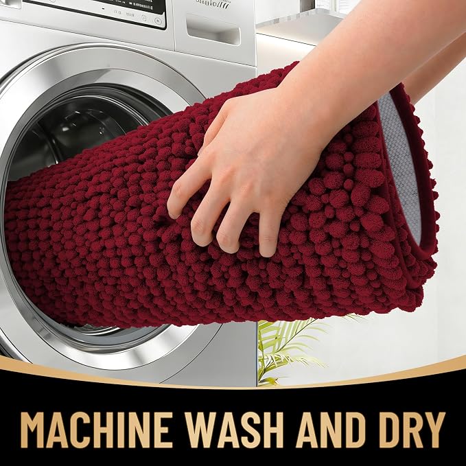OLANLY Thick Small Bathroom Rugs 24x16, Extra Soft Absorbent Chenille Bath Rugs, Rubber Backing, Machine Wash Dry, Bath Mats for Bathroom Floor, Tub and Shower, Home Decor Accessories, Burgundy