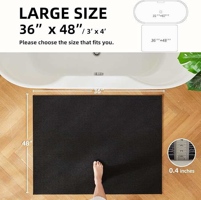TYUU Black Large Bathroom Rugs Non Slip Washable Bath Rugs Super Absorbent Bathroom Rug Thin Quick Dry Low Pile Bath Mats, Black 36''x48''