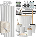 Clara Clark Bathroom Accessories Set - 27PC Bathroom Set with Adhesive Corner Shower Caddy Hanging, Bathroom Sets with Shower Curtain and Rugs, Ombre White Shower Curtain Set with Bathroom Trash Can