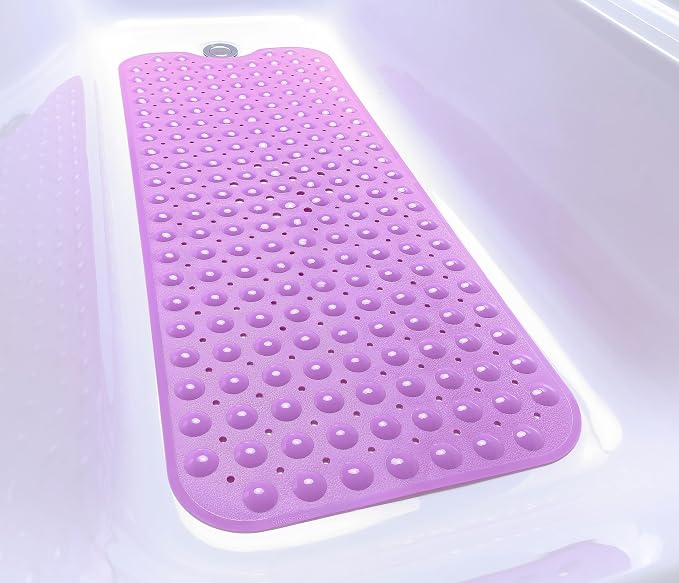 Extra-Long Non-Slip Bathtub & Shower Mat 39”x16” (Smooth/Non-Textured Tubs Only) Safe, Clean, Machine-Washable, Superior Grip&Drainage, Vinyl, Opaque Purple