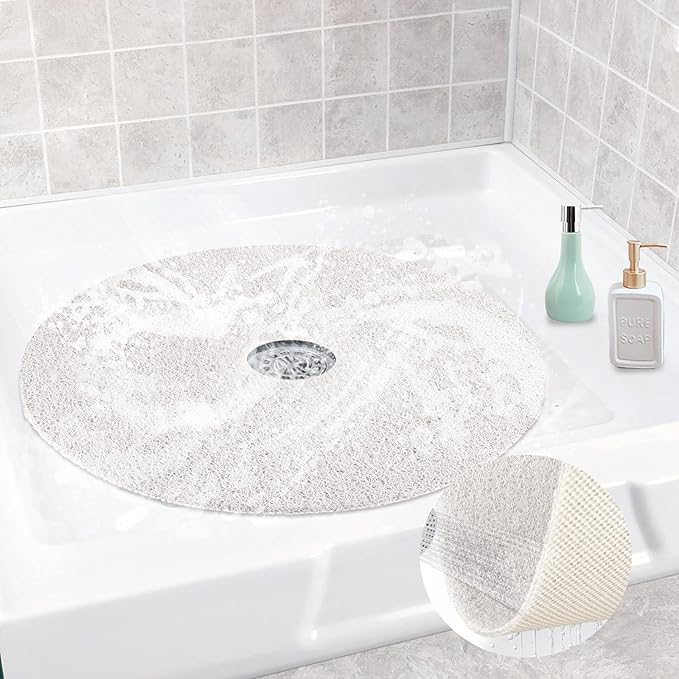 Shower Mat Non Slip, Round Shower Mat for Inside Shower, Non Slip Bathtub Mat, Fast Drying Bath Tub Mats, Loofah Mat for Shower Bathroom, Quick Drying, Resistant (White, 32 x 32 Inch)
