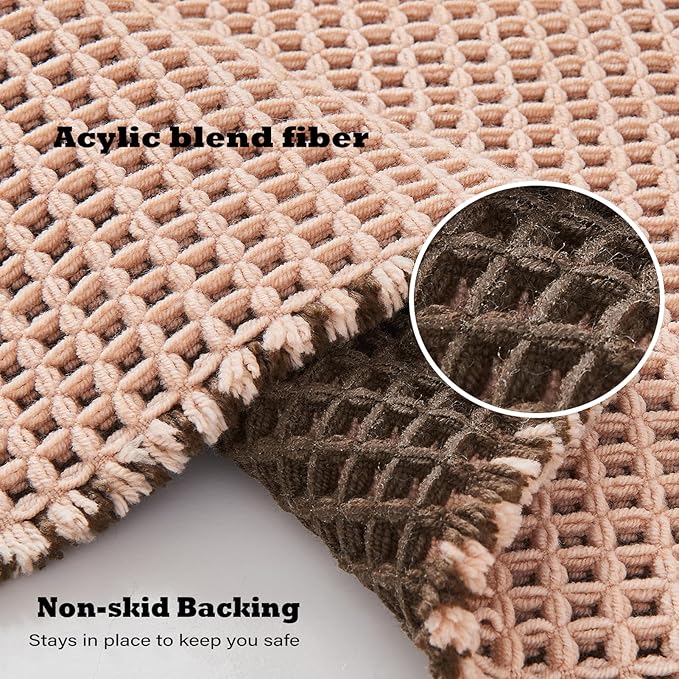 Douceur Waffle Bath mat for Bathroom Floor Non Slip, Super Soft Acrylic Blend Bath Rugs with Tassels, Quick Dry Bathroom Rugs Machine Washable, 16" x 24", Brown