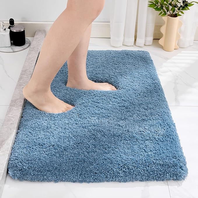 Disolla Blue Bathroom Rug 17x24 - Non-Slip Plush Small Bath Mat, Highly Absorbent & Ultra Soft Fluffy Floor Mat, Machine Washable for Shower and Tub