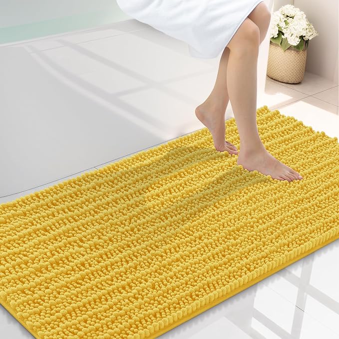 Smiry Bathroom Rugs Mat 44x24, Extra Soft Absorbent Chenille Bath Rugs, Non Slip Rubber Backing Machine Washable Quick Dry Bath Mats for Bathroom Floor, Tub, Shower, Home Decor Accessories, Yellow