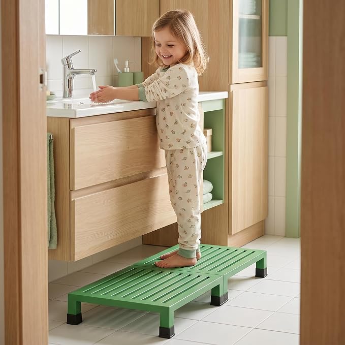 One Step Stool Platform 3.8" Height for Adults, Kids. Heavy Duty/Portable/Nonslip/Durable Construction Safe Step Stool for Bedroom/Kitchen Bed, Bathroom,Kitchen，Garden (Green)
