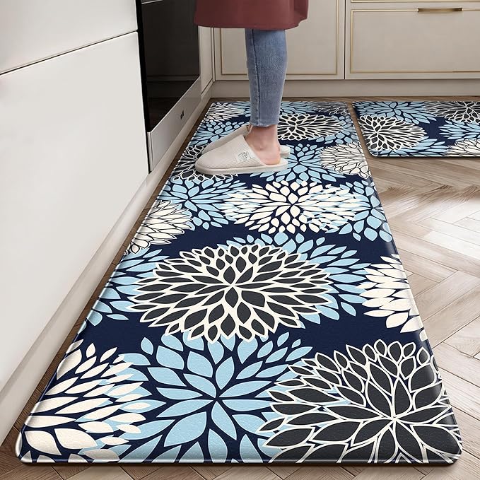 Cushioned Anti-Fatigue Kitchen Mats for Floor – Non-Slip Waterproof Memory Foam Runner, Extra Wide & Long, Comfortable Standing Mat for Kitchen, Sink, Office, Laundry, Navy Blue