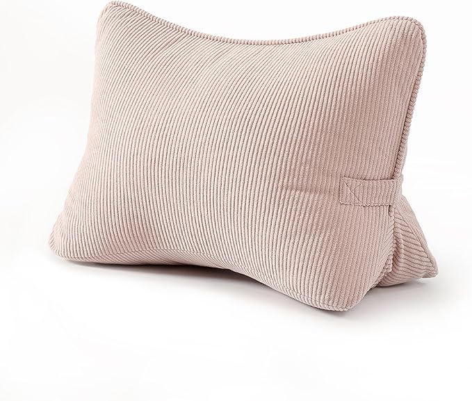 Pat. Pend. Corduroy Back Support Pillow for Sitting, Ideal for Expecting Moms, Low Back Cushion for Bed Sitting, Reading & Relaxing, Ergonomic Triangle Backrest, Washable Cover, Pink