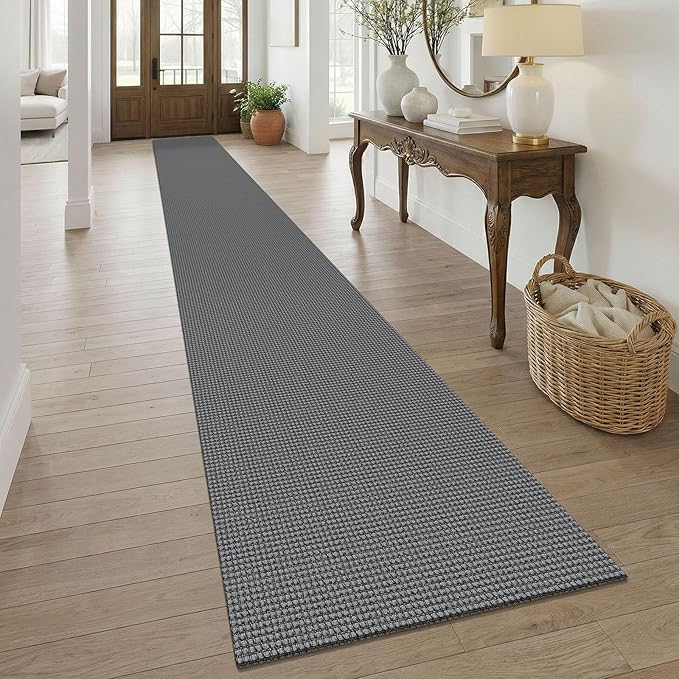 KOZYFLY Braided 2.5'x20' Runners Rugs for Hallway, Extra Long Washable Runner Rug, Woven Non Slip Kitchen Runner, Cotton Entryway Rug, Floor Carpet for Entry, Aisle, Hall, Grey/Dark Grey