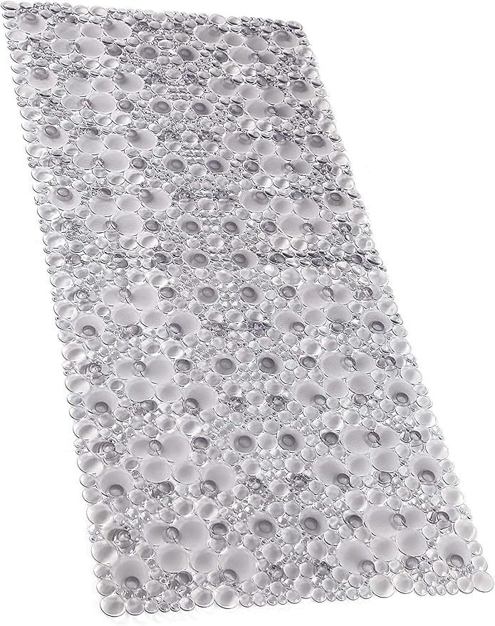 Extra Long Pebble Bath Tub Shower Mat 34.2 x 15.7, Bathmat Non-Slip with Suction Cups, Machine Washable, Bathroom Mats, Smooth/Non-Textured Surface Only (34.2" x 15.7", Transparent Light Gray)