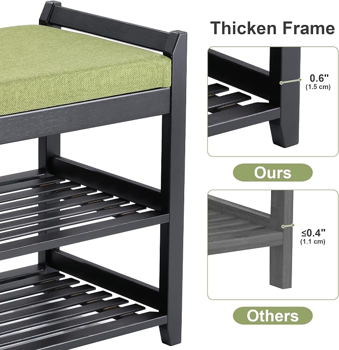 PETKABOO Shoe Rack Bench with Storage 27.6 in, Black Shoe Storage Bench with Cushion for Entryway, Hallway, Bedroom, Living Room