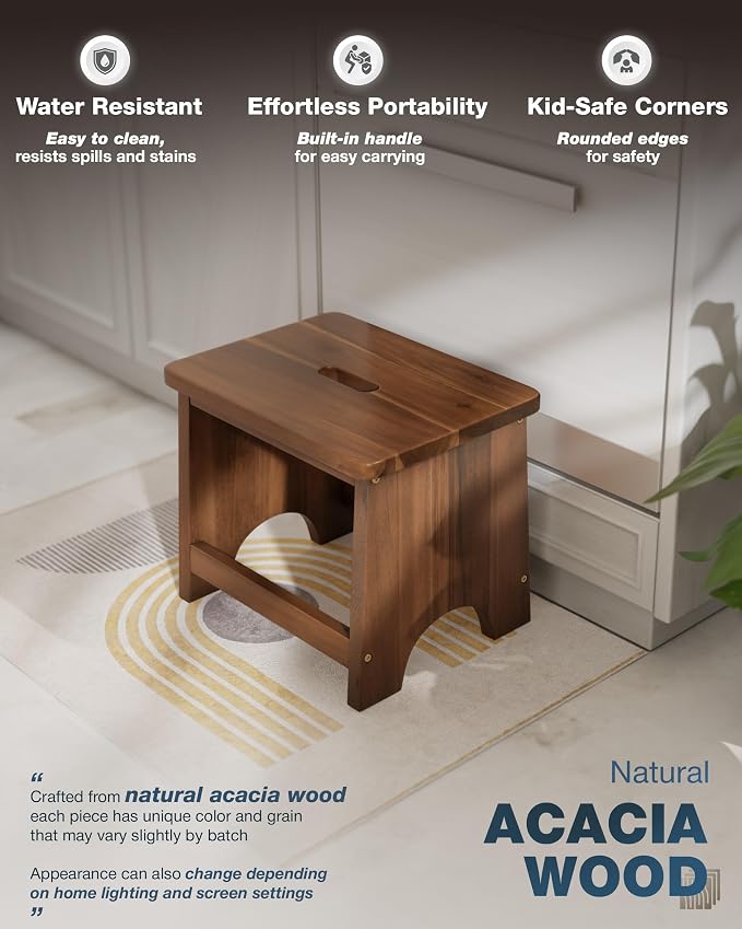 FANATU 13'' Wooden Step Stool, Non-Slip One Step Stool for Adults, Portable Heavy Duty Design with 550lbs Capacity, Nonslip & Durable Construction (Rich Walnut, 13in Height)