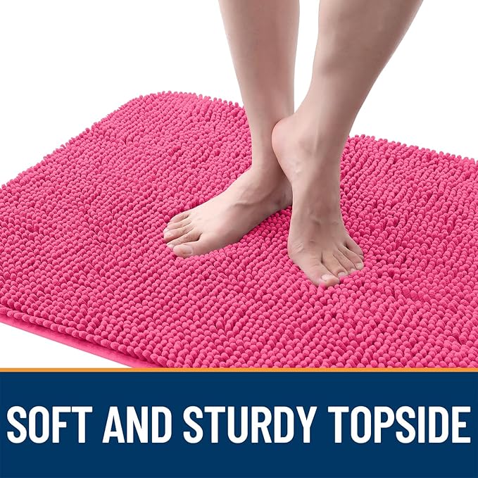 OLANLY Dog Door Mat for Muddy Paws 54x24, Absorbs Moisture and Dirt, Absorbent Non-Slip Washable Doormat, Quick Dry Chenille Mud Mat for Dogs, Entry Indoor Entryway Carpet for Inside Floor, Hot Pink