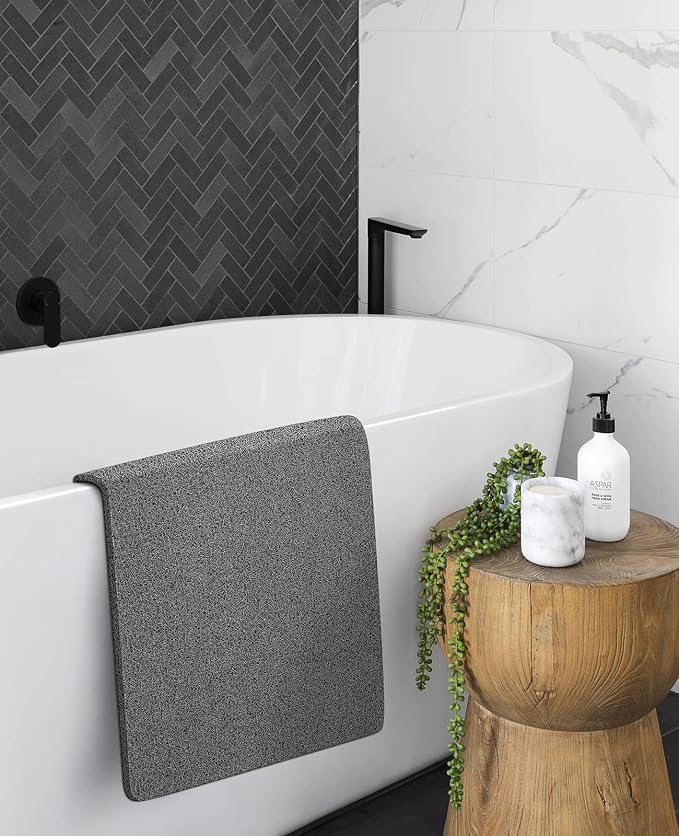 OTHWAY Shower Mat Non Slip Without Suction Cups, Quick Drying Bathtub Mat Non Slip for Shower Bathroom, PVC Loofah Shower Mat for Wet Areas (Grey)