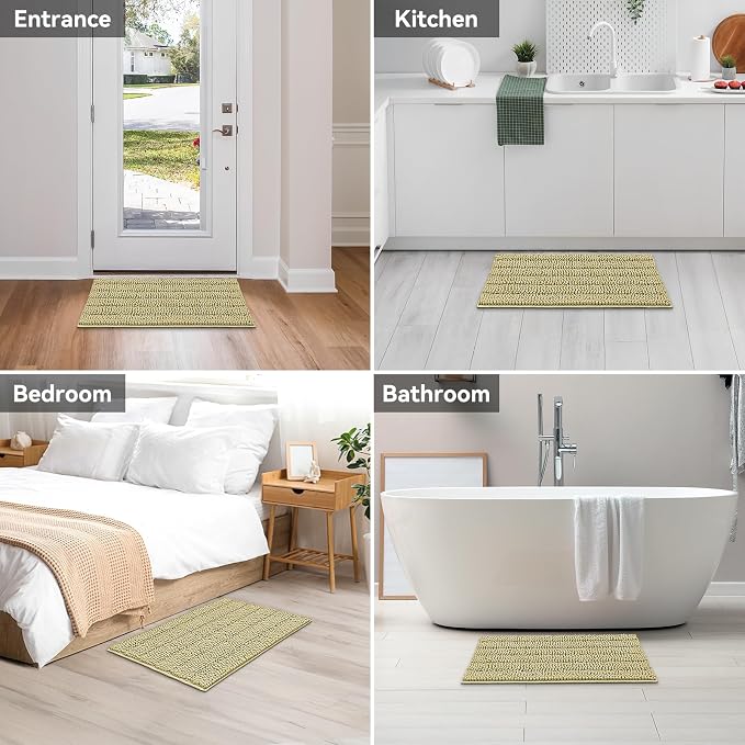 Bcoimo 30"×20" Chenille Bath Mat – Non-Slip with Backing Bath Rug Ultra-Absorbent and Machine Washable Bathroom Mat Quick-Dry Design. Ideal for Bathroom Shower and Tub Areas