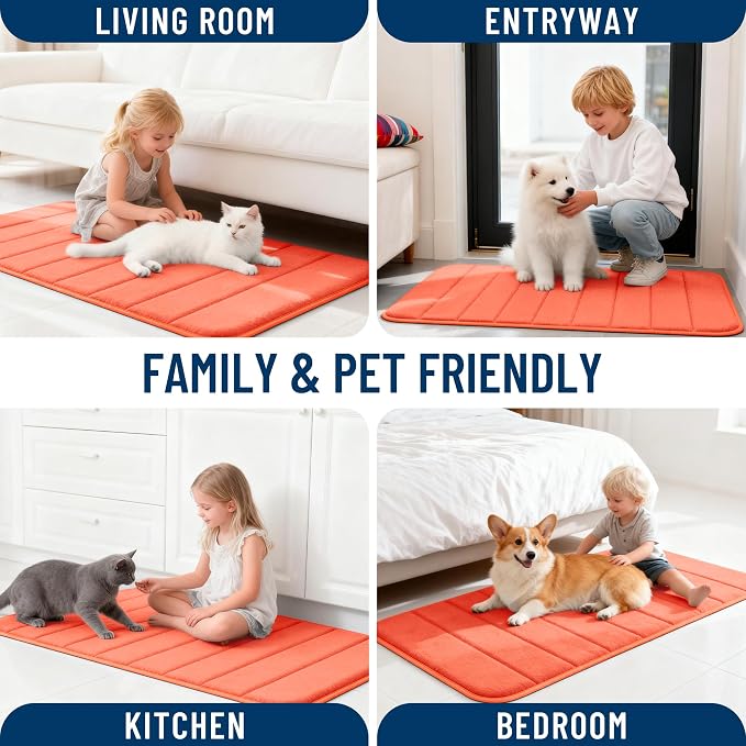 OLANLY Memory Foam Bath Mat 70x46, Super Soft Absorbent Bathroom Rugs, Quick Dry, Machine Washable Shower Floor Rugs, Bathmat Carpet, Bathroom Home Decor Accessories, Coral