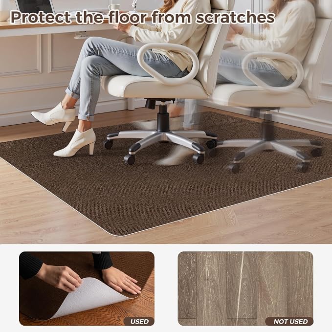 Office Chair Mat for Hardwood Floor 40x48 Inch, Non-Slip Rolling Chair Mat, Flat Lay Floor Protector for Wood Tile Laminate, Anti-Slip Sound Absorbing(Coffee)