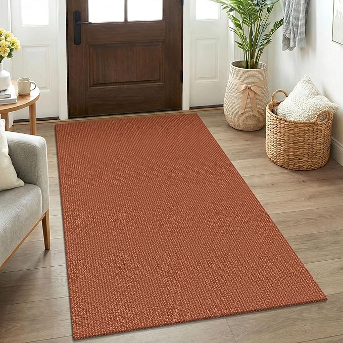 KOZYFLY Rugs for Entryway 3x5 ft Washable Area Rug Non Slip Rubber Backed Entry Rug Woven Indoor Door Mat Cotton Kitchen Rugs for Entryway, Foyer, Backdoor, Burnt Orange/Tan
