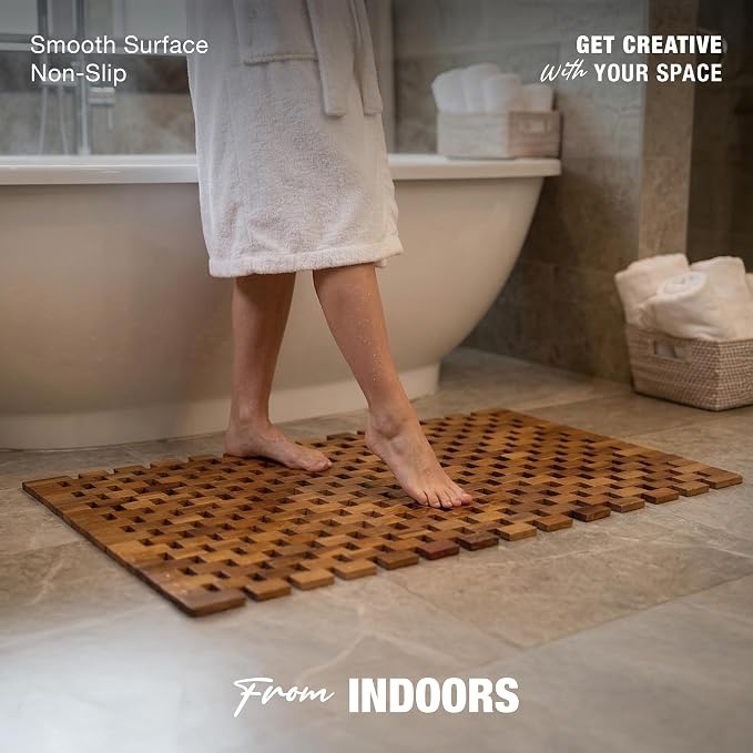 Acacia Wood Bath Mat - Non Slip Sturdy Wooden Shower Mat - Spa, Sauna, Cold Plunge, Camping, Bathroom Décor, Wood Door Mat 20" x 32"