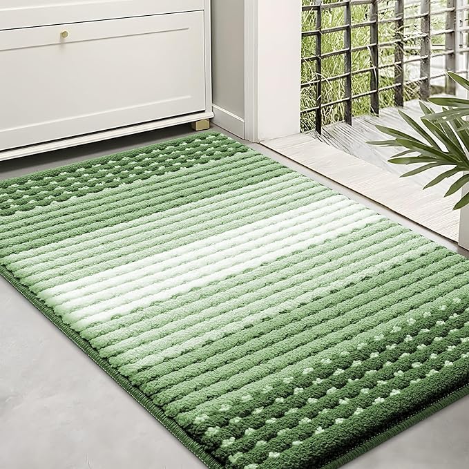 Kitinjoy Indoor Outdoor Door Mat, 36x24 Non-Slip Absorbent Dirt Trapper, Low-Profile Washable Inside Entrance Front Floor Mat, Sturdy Soft Entry Dotted Ombre Doormats for Entryway, Sage Green