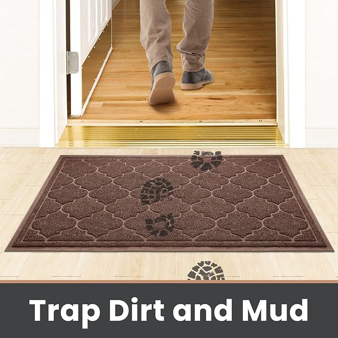 LuxStep Door Mat Large Indoor Outdoor Doormat, Non-Slip Low-Profile Design Front Door Welcome Mat for Entryway,Patio,Garage,High Traffic Areas,(Coffee, 17"x30")