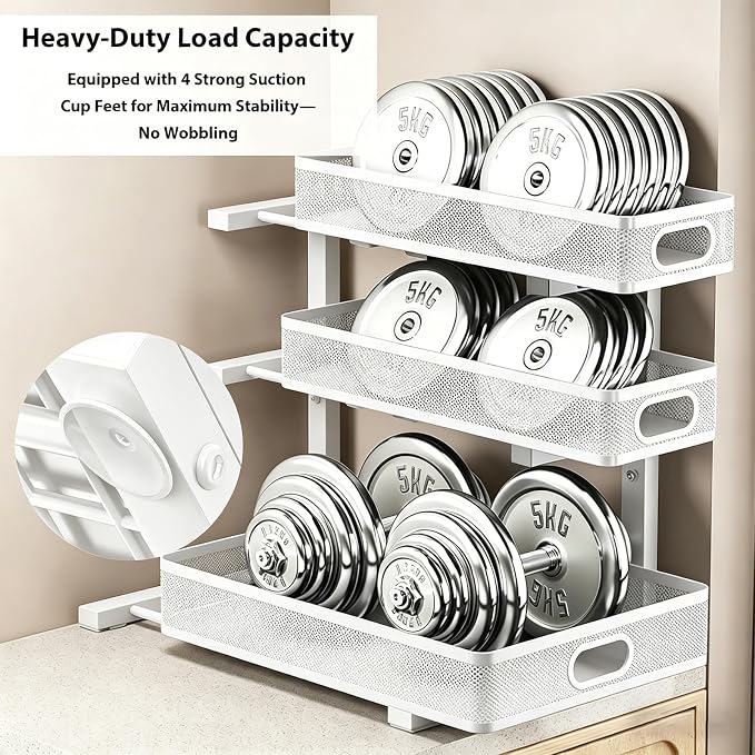 2 Pack Under Sink Organizer, 3-Tier Pull Out Kitchen Cabinet Organizer, Height Adjustable Metal Slide Out Bathroom Storage Makeup Drawer Rack for Bedroom Office Laundry Pantry Home Organization, White