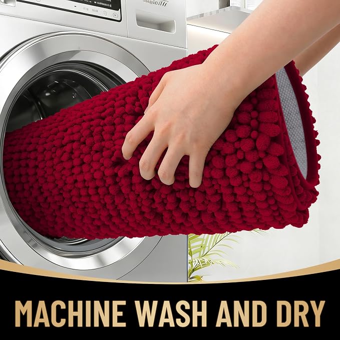 OLANLY Thick Bathroom Runner Rugs 44x24, Extra Soft Absorbent Chenille Bath Rugs, Rubber Backing, Machine Wash Dry, Long Bath Mats for Bathroom Floor, Tub and Shower, Home Decor Accessories, Red