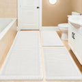 IM HOME Upgrade Waffle Bath Mat Set 3 Piece, Boho Bathroom Rugs Absorbent Non Slip, Soft Bathroom Mats, Machine Washable Knit Bath Rugs with Border for Bathroom, Bedroom, Kitchen, Shower, Tub, White
