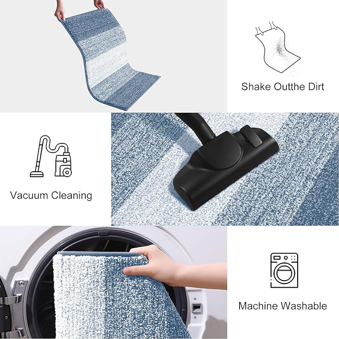 Smiry Dog Door Mat for Muddy Paws, Absorbs Moisture and Dirt, Low-Profile Entryway Mat with Non-Slip Backing, Entry Indoor Outdoor Doormat for Inside Floor (71x47 Inches, Light Blue, Striped)