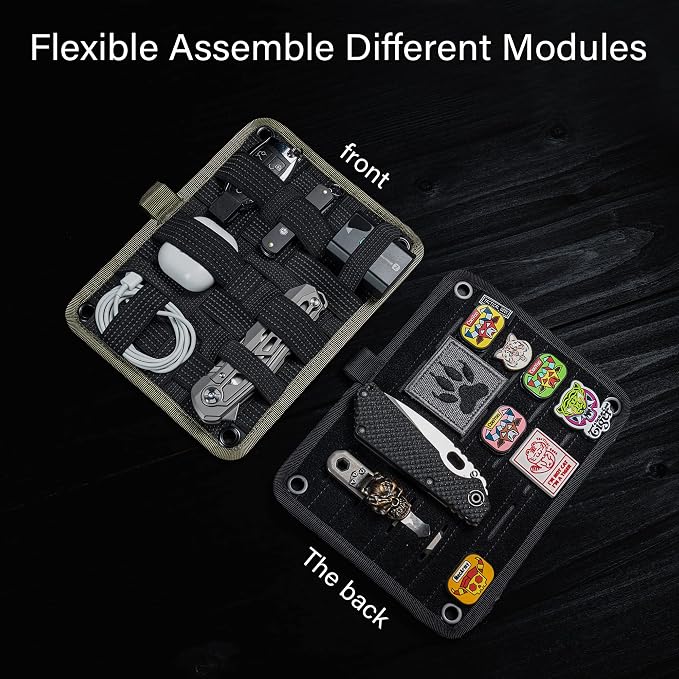 TACTICAL_GEEK TCM EDC Organizer Board, Backpack Anti-Slip Elastic Woven Board for Travel Gear, Elastic Grid Organizer for Electronics Accessories Travel Cables Chargers and More Black