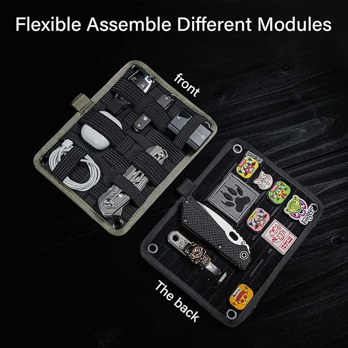 TACTICAL GEEK TCM EDC Organizer Board, Backpack Anti-Slip Elastic Woven Board for Travel Gear, Elastic Grid Organizer for Electronics Accessories Travel Cables Chargers and More Green