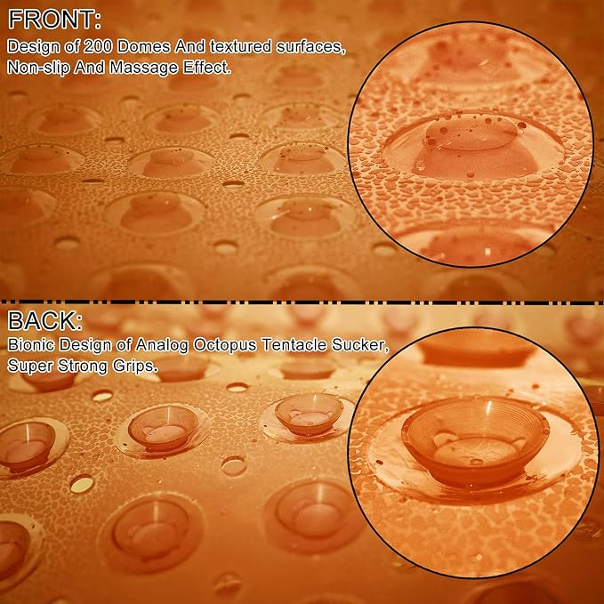 TEESHLY Bathtub Mats for Shower Tub, Extra Long Non-Slip 39 x 16 Inch Bath Mat with Drain Holes and Suction Cups, BathMat for Bathroom with Machine Washable (Clear Brown)