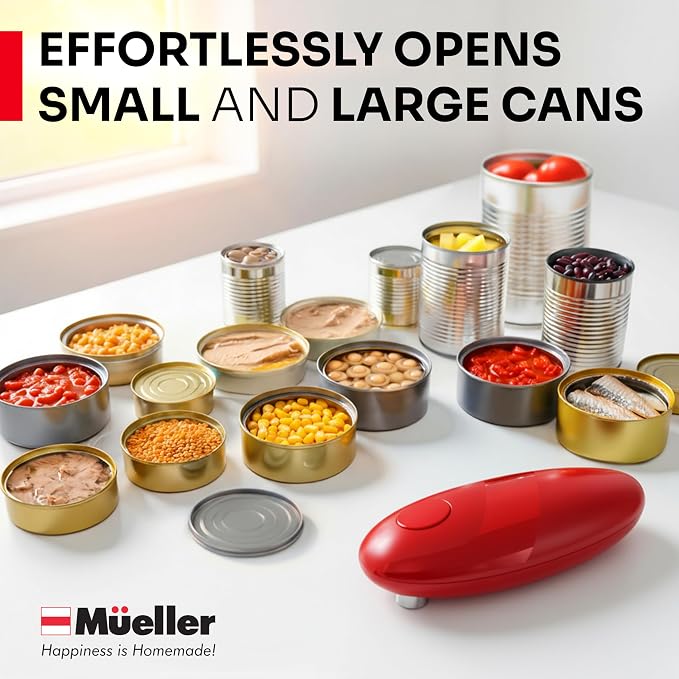 MUELLER HOME SmoothEdge Auto Can Opener Electric – Battery‑Operated with Magnet Lid Lifter – Portable Hands‑Free One Touch Can Opener for Seniors & Arthritis, Red Kitchen Accessories