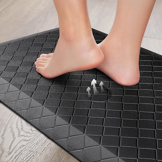 HappyTrends Kitchen Floor Mat - 4/5 Inch Thick Anti-Fatigue Kitchen Rug,Waterproof Non-Slip Kitchen Mats and Rugs Heavy Duty Ergonomic Comfort Rug for Kitchen,Office,Sink,Laundry,(17.3" x 28", Black)