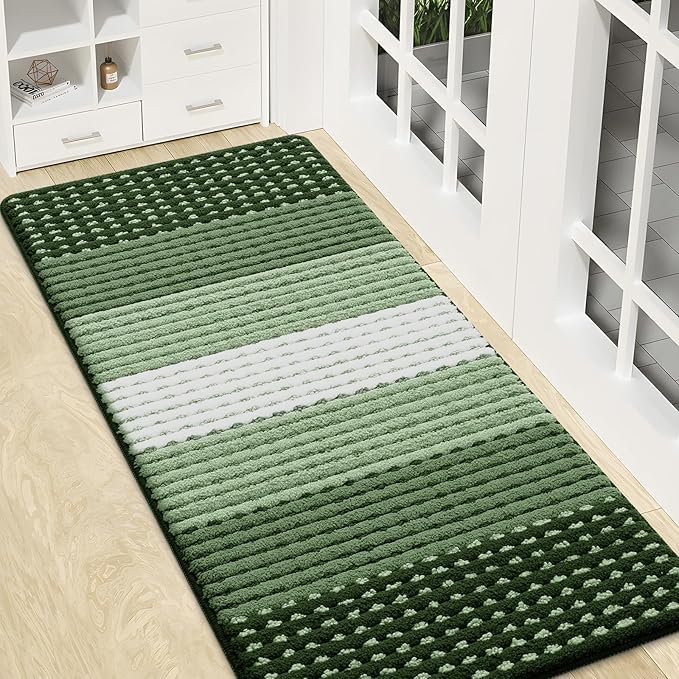 Kitinjoy Indoor Outdoor Door Mat, 47x20 Non-Slip Absorbent Dirt Trapper, Low-Profile Washable Inside Entrance Front Floor Mat, Sturdy Soft Entry Dotted Ombre Doormats for Entryway, Green