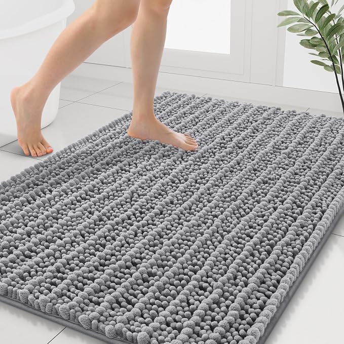 Smiry Bathroom Rugs Mat 40x32, Extra Soft Absorbent Chenille Bath Rugs, Non Slip Rubber Backing Machine Washable Quick Dry Bath Mats for Bathroom Floor, Tub, Shower, Home Decor Accessories, Grey