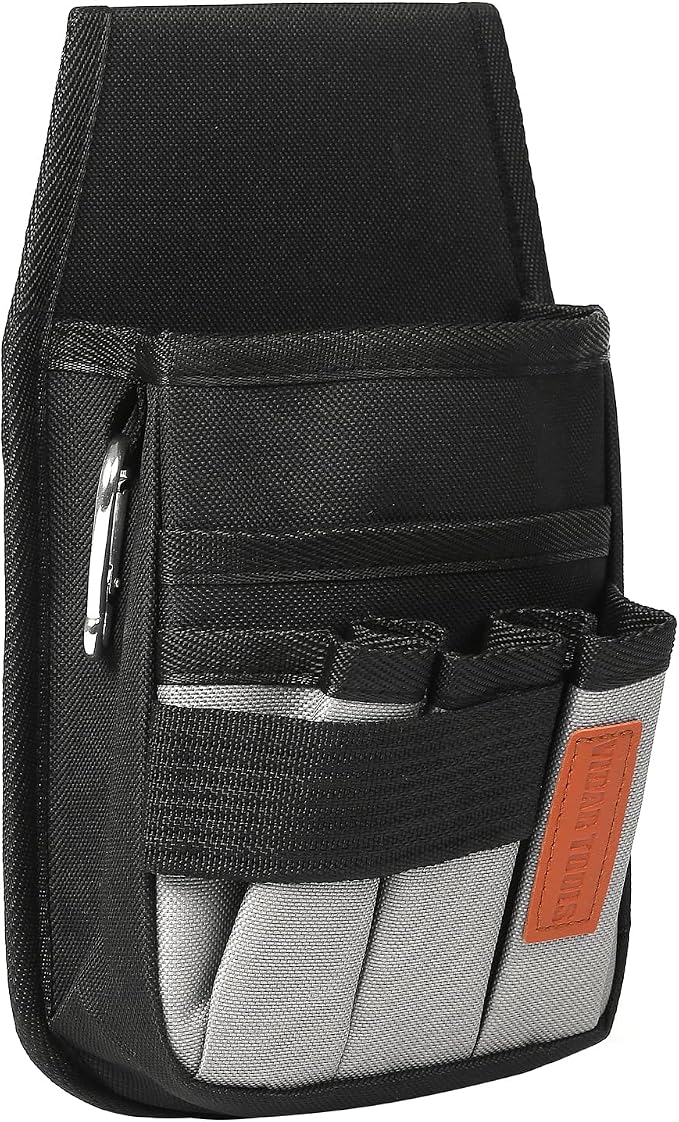 VIDAR TOOLS Small Tool Pouch with Belt Clip,Tool Belt Pouches,Electrician Tool Pouch.Mini Organizer Pocket Attachment for Tool Belt,5 Pockets and Heavy-Duty Metal Belt Clip Attachment.…