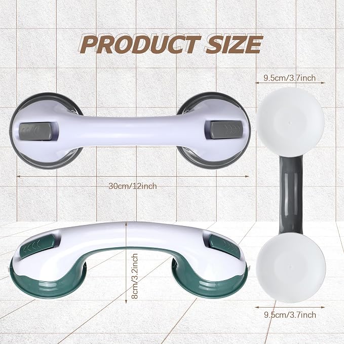 Qunclay 4 Pack 12 Inch Grab Bars for Bathtubs Shower Handle Shower Grab Bars for Seniors Elderly Disabled Handicap (Green, Gray)