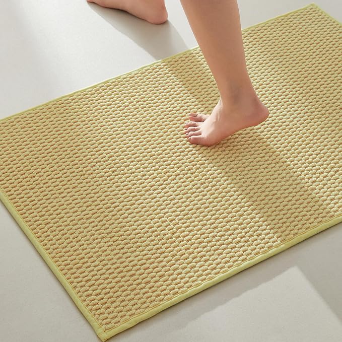 TYUU Bathroom Rugs Non Slip Washable, Super Absorbent Thin Bath Mat Quick Dry Low Pile Bathroom Rug, Yellow 24"x47"