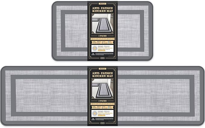 Mattitude Kitchen Mats Set of 2 Cushioned Rugs Anti-Fatigue Mats for Kitchen Floor,Waterproof Non-Slip Mats and Rugs Set for Office,Floor,Laundry 17.3"×29"+17.3"×59",Grey