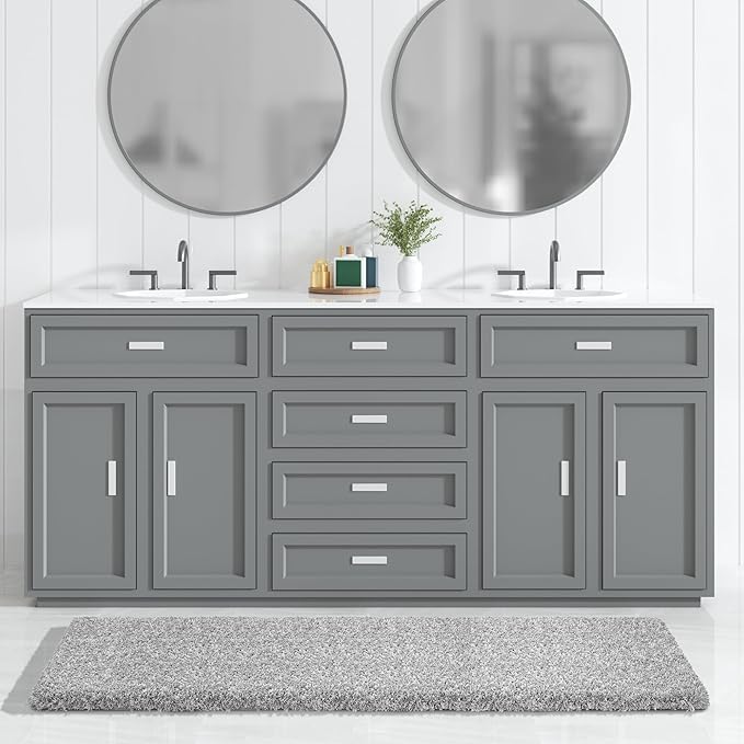 Yimobra Luxury Bathroom Rugs, Fluffy Bath Mats, Non Slip, Water Absorbent Microfiber, Machine Washable, Plush Runner Shower Rugs, Thick Matts for Bathroom Floor&Tub, 60" X 24", Light Gray and White